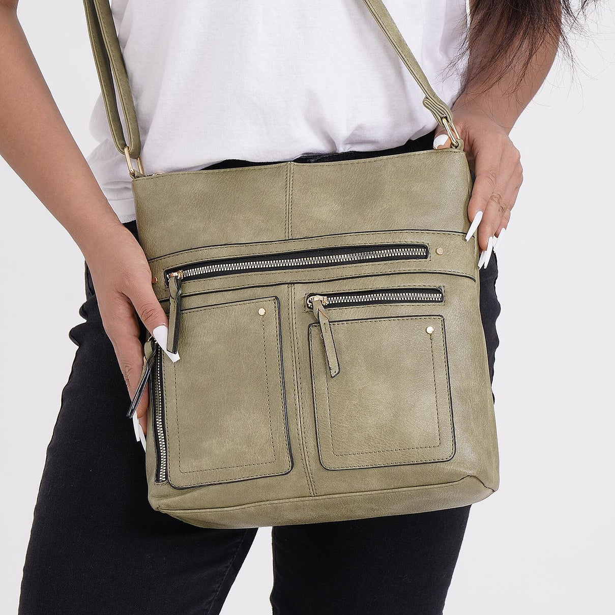Leatherette Multi Compartment Crossbody Bag - Mint Green 7851234 2