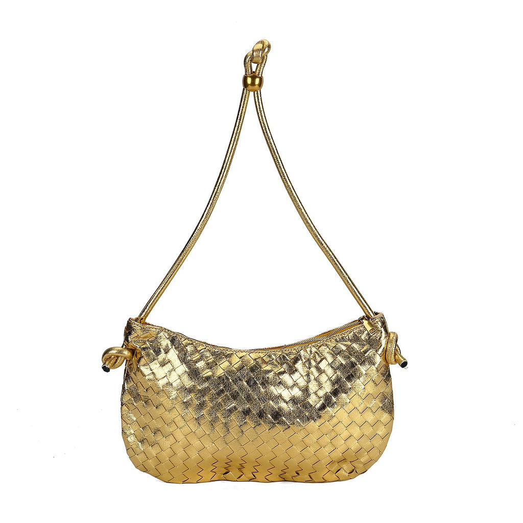 Leatherette Weave Pattern Crossbody Bag - Gold