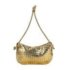 Leatherette Weave Pattern Crossbody Bag - Gold
