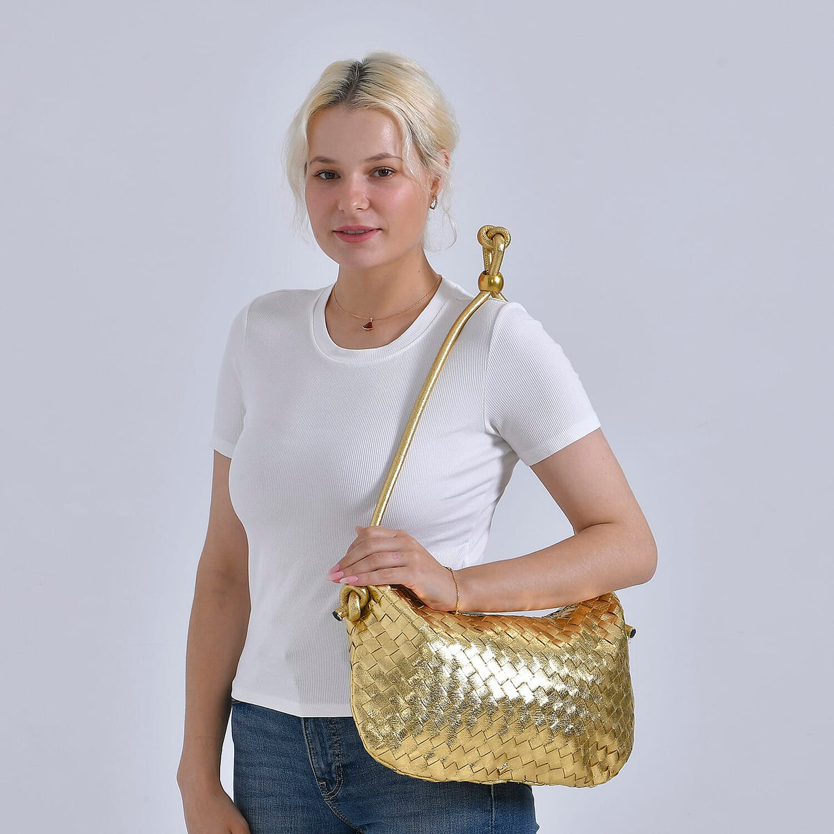 PU Woven Crossbody Bag (Size 36x23x1 cm) - Gold &amp; Silver V32582171 4