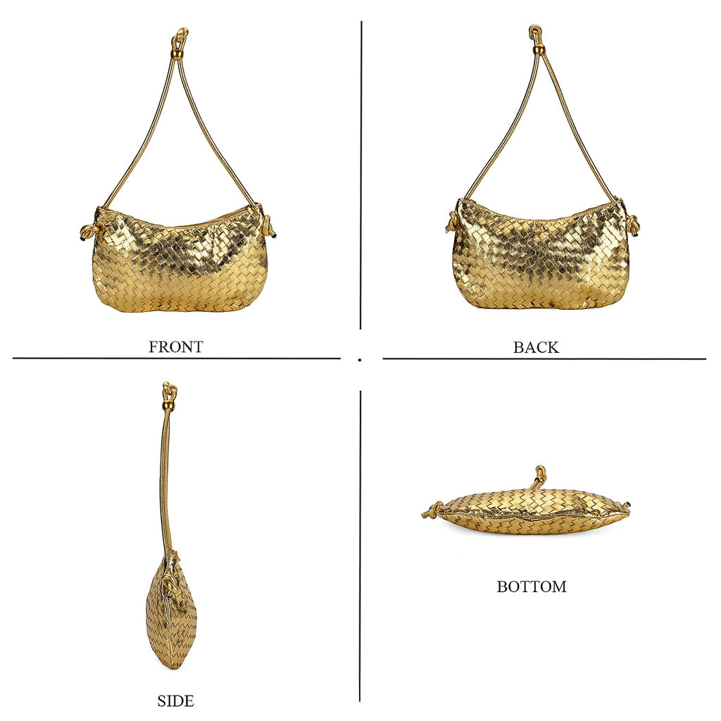 Leatherette Weave Pattern Crossbody Bag - Gold