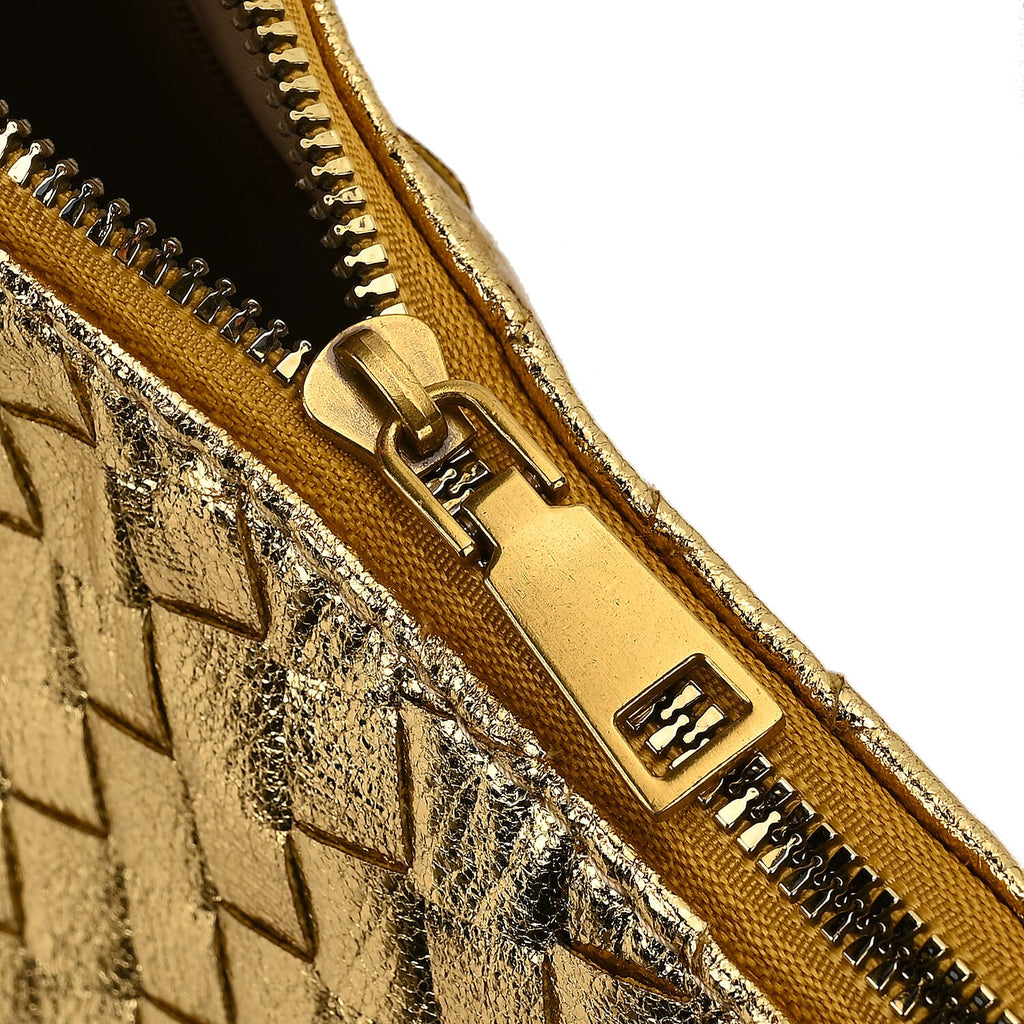Leatherette Weave Pattern Crossbody Bag - Gold