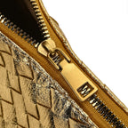 Leatherette Weave Pattern Crossbody Bag - Gold