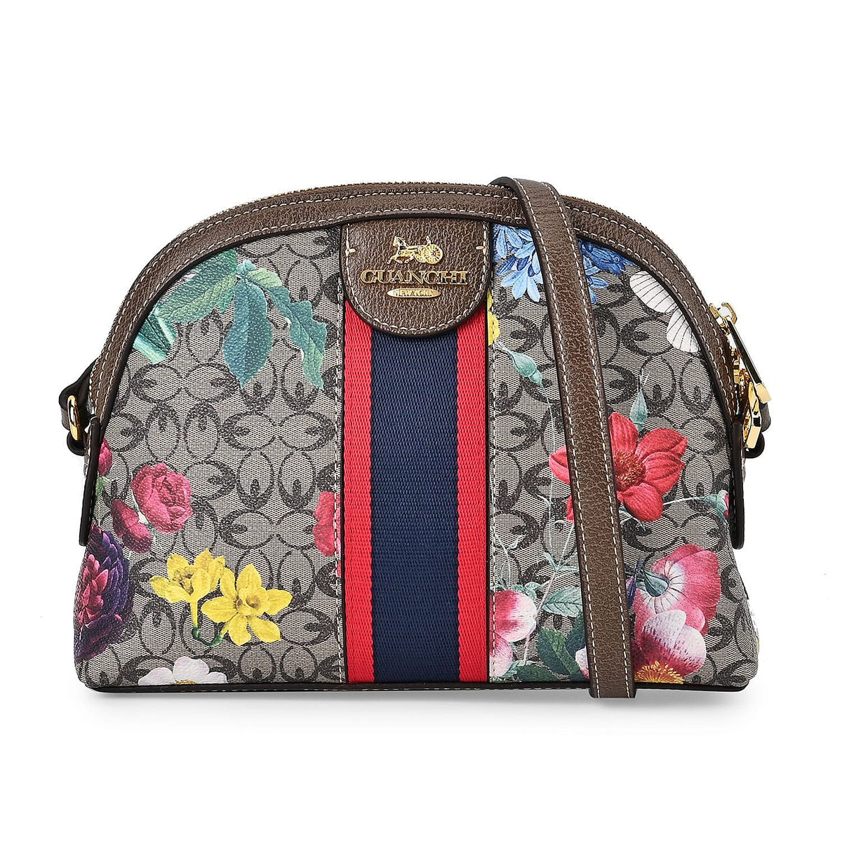 Guanchi Floral Pattern Crossbody Bag with Exterior Zipped Pocket - Multi 7671176 0