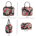 Set of 3 - Floral Pattern Tote Bag with Handle Drop - Black