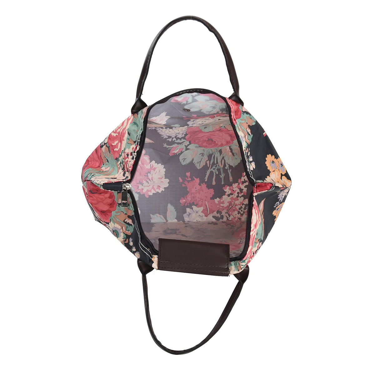 Set of 3 - Floral Pattern Tote Bag with Handle Drop - Black 7618552 4