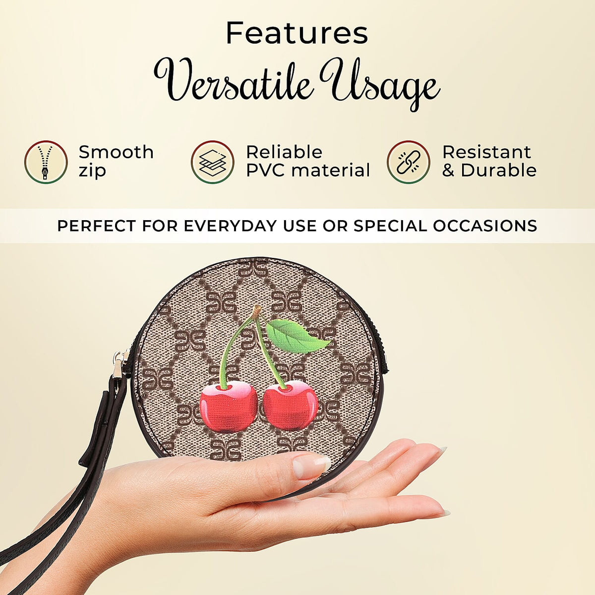 Fruit Print Round Wallet with Wrist Strap 7657525 6