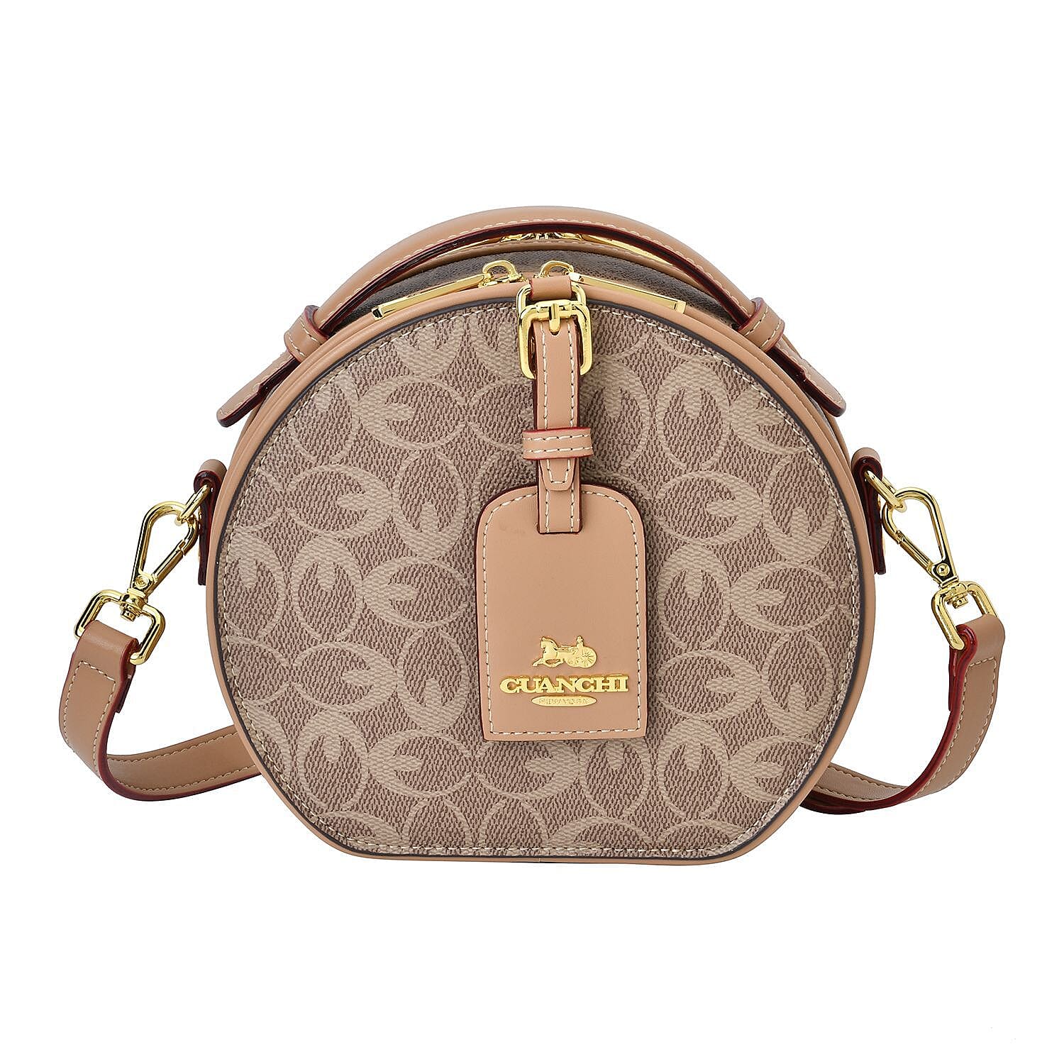New Designer Launch GUANCHI New York Oval Pattern Crossbody Bag With Handle Drop &amp; Shoulder Strap - Brown 7567655 0