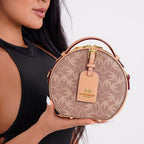 New Designer Launch GUANCHI New York Oval Pattern Cossbody Bag With Handle Drop - Shoulder Strap - Brown
