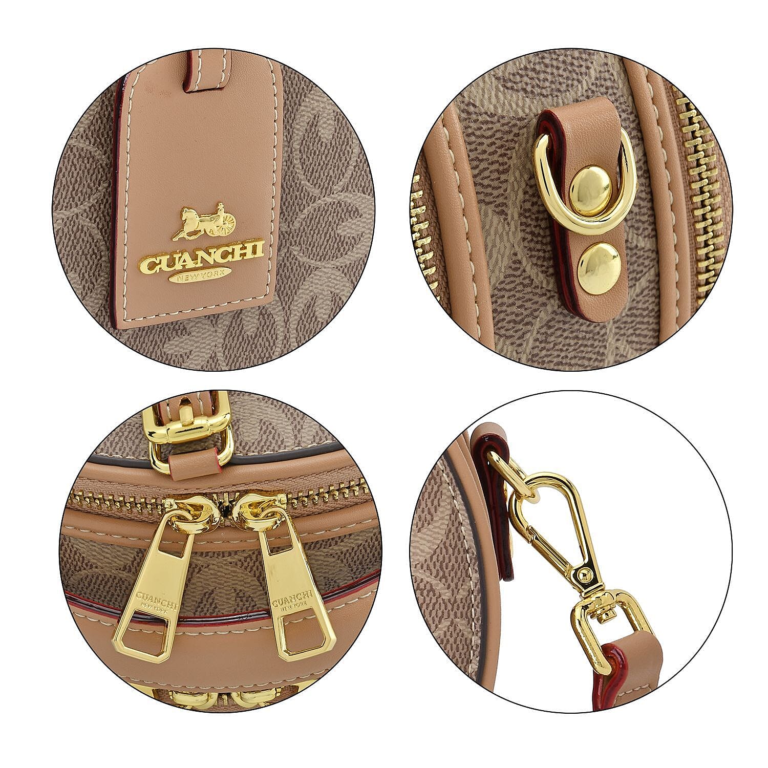 New Designer Launch GUANCHI New York Oval Pattern Crossbody Bag With Handle Drop &amp; Shoulder Strap - Brown 7567655 4