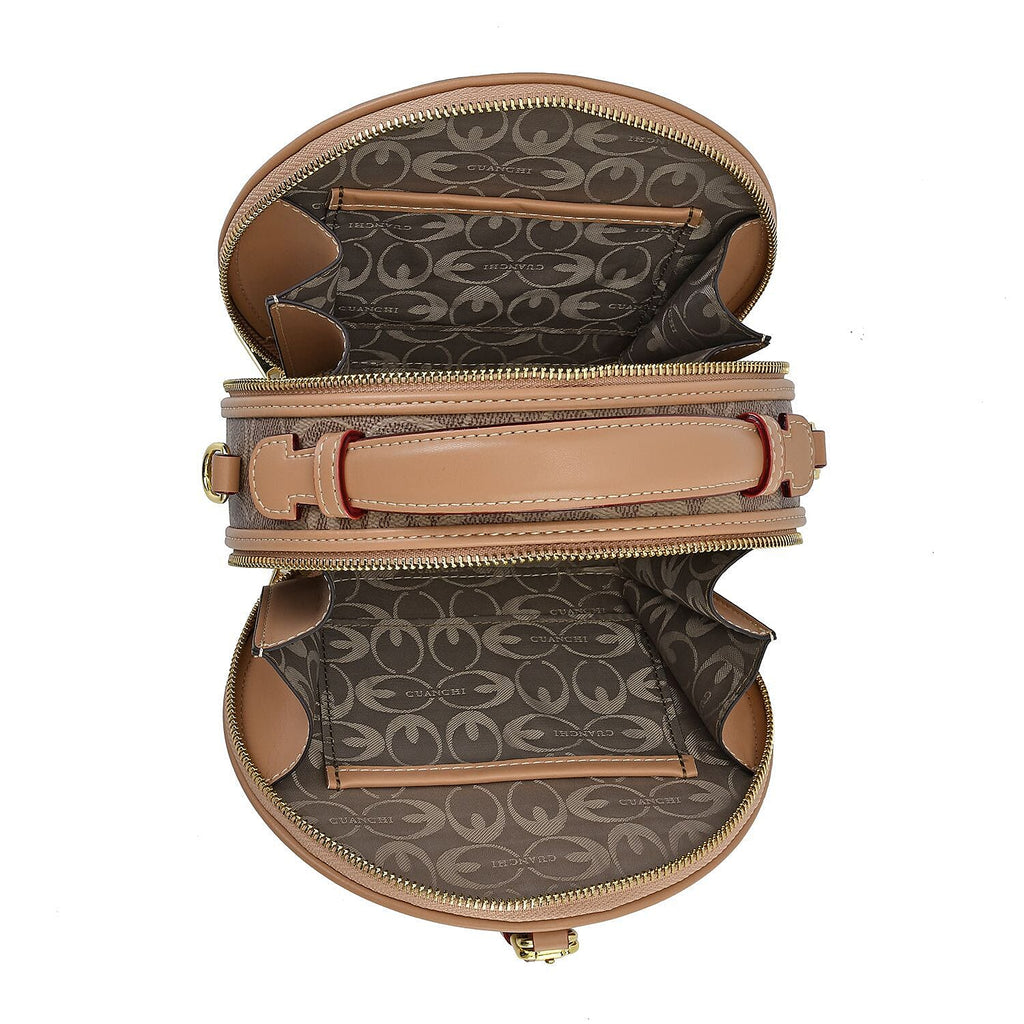 New Designer Launch GUANCHI New York Oval Pattern Cossbody Bag With Handle Drop - Shoulder Strap - Brown