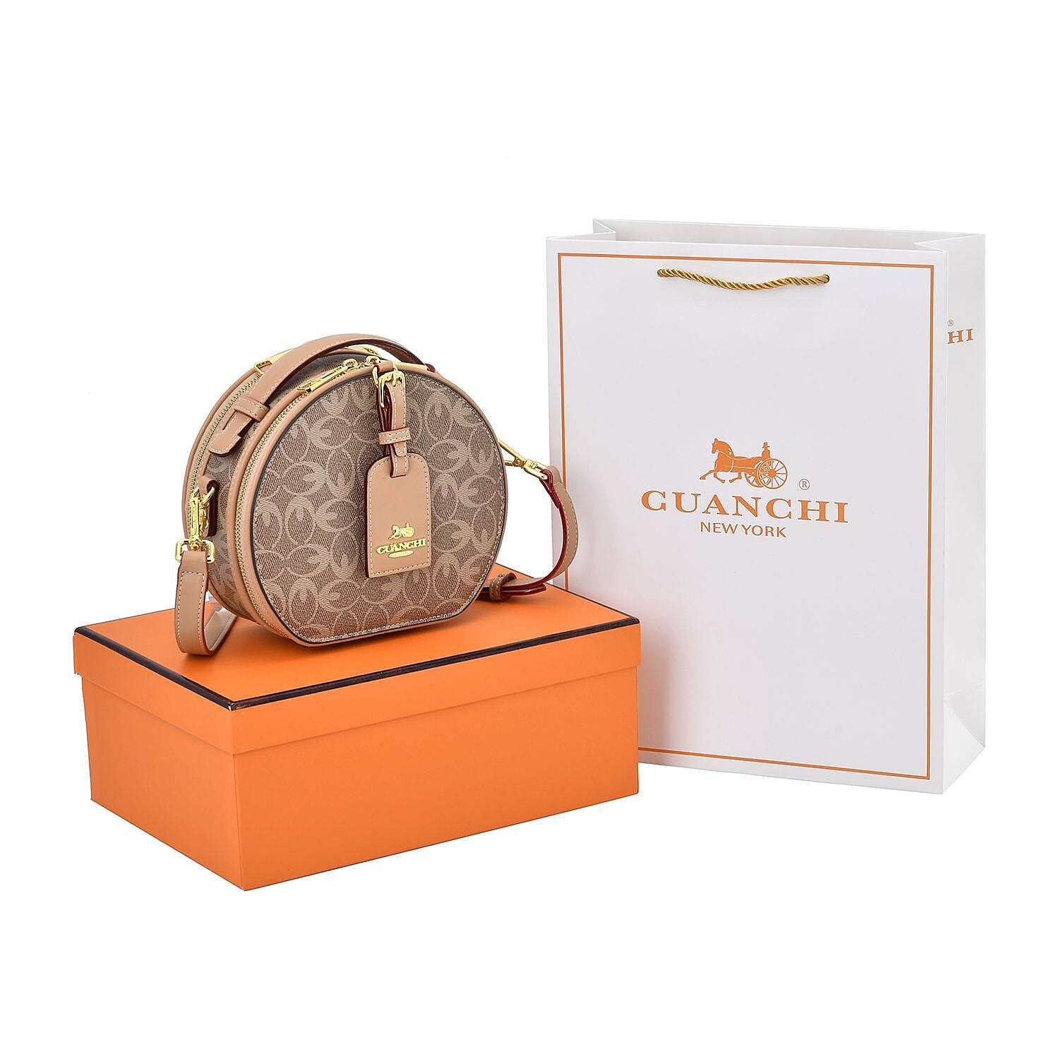 New Designer Launch GUANCHI New York Oval Pattern Crossbody Bag With Handle Drop &amp; Shoulder Strap - Brown 7567655 6