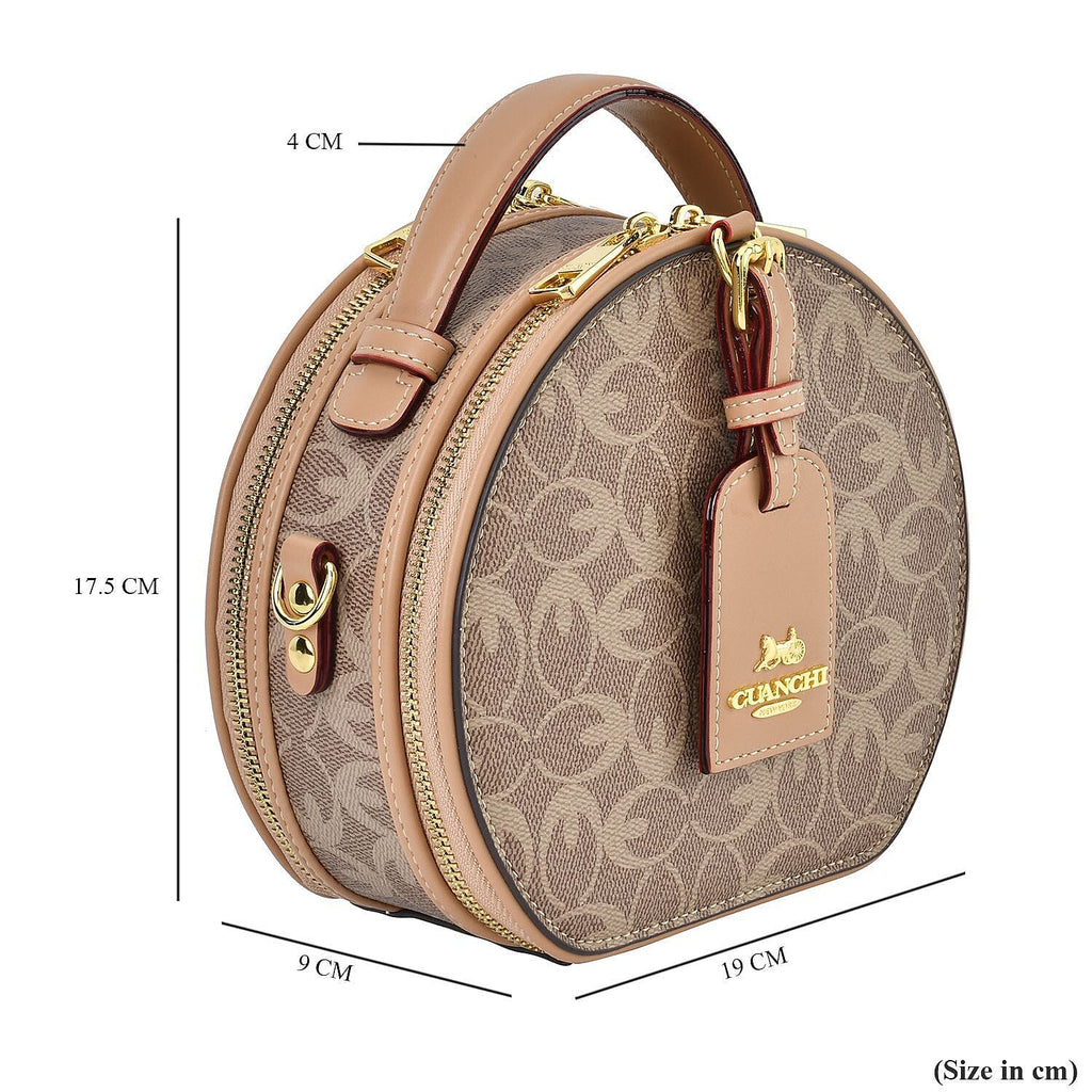 New Designer Launch GUANCHI New York Oval Pattern Cossbody Bag With Handle Drop - Shoulder Strap - Brown