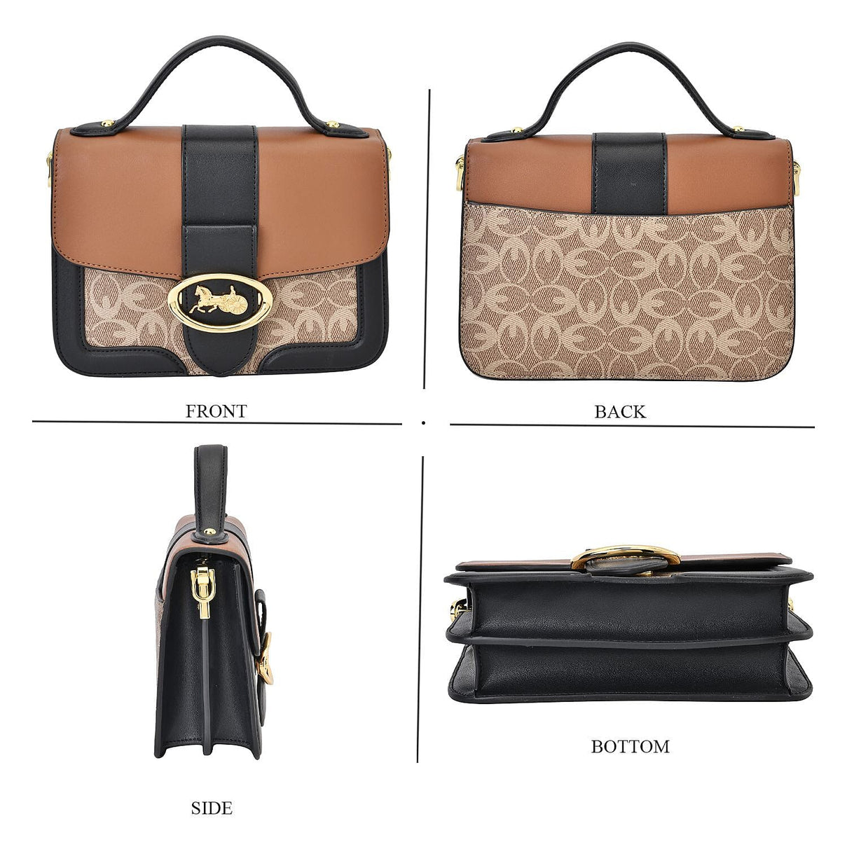 New Designer Launch GUANCHI New York Oval Pattern Cossbody Bag With Handle Drop &amp; Shoulder Strap - Brown &amp; Black 7567649 3