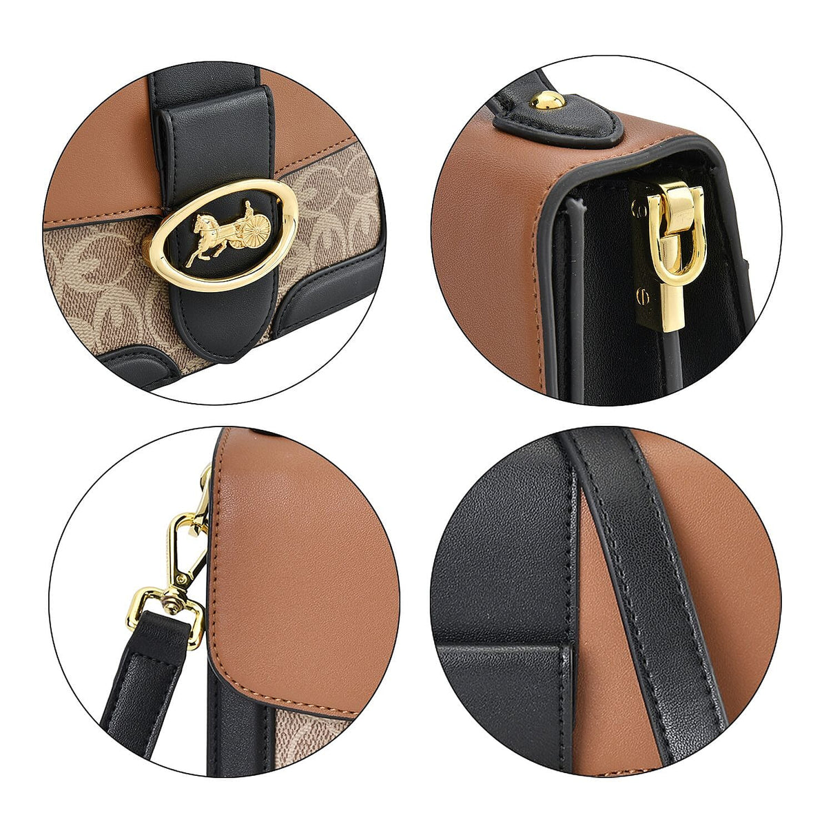 New Designer Launch GUANCHI New York Oval Pattern Cossbody Bag With Handle Drop &amp; Shoulder Strap - Brown &amp; Black 7567649 5