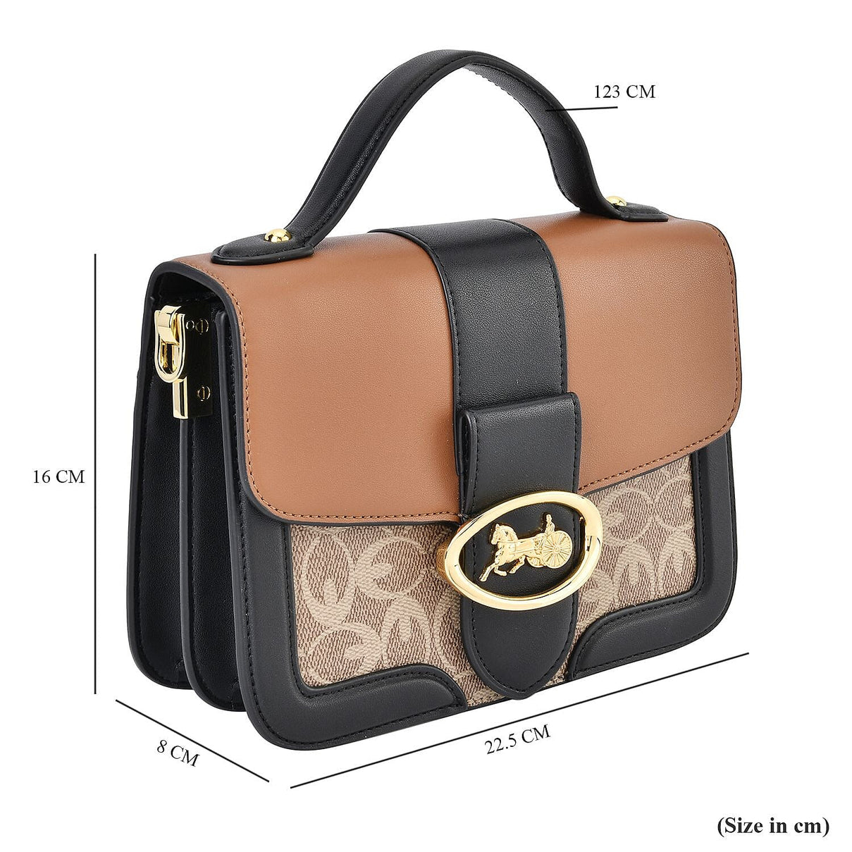 New Designer Launch GUANCHI New York Oval Pattern Cossbody Bag With Handle Drop &amp; Shoulder Strap - Brown &amp; Black 7567649 7