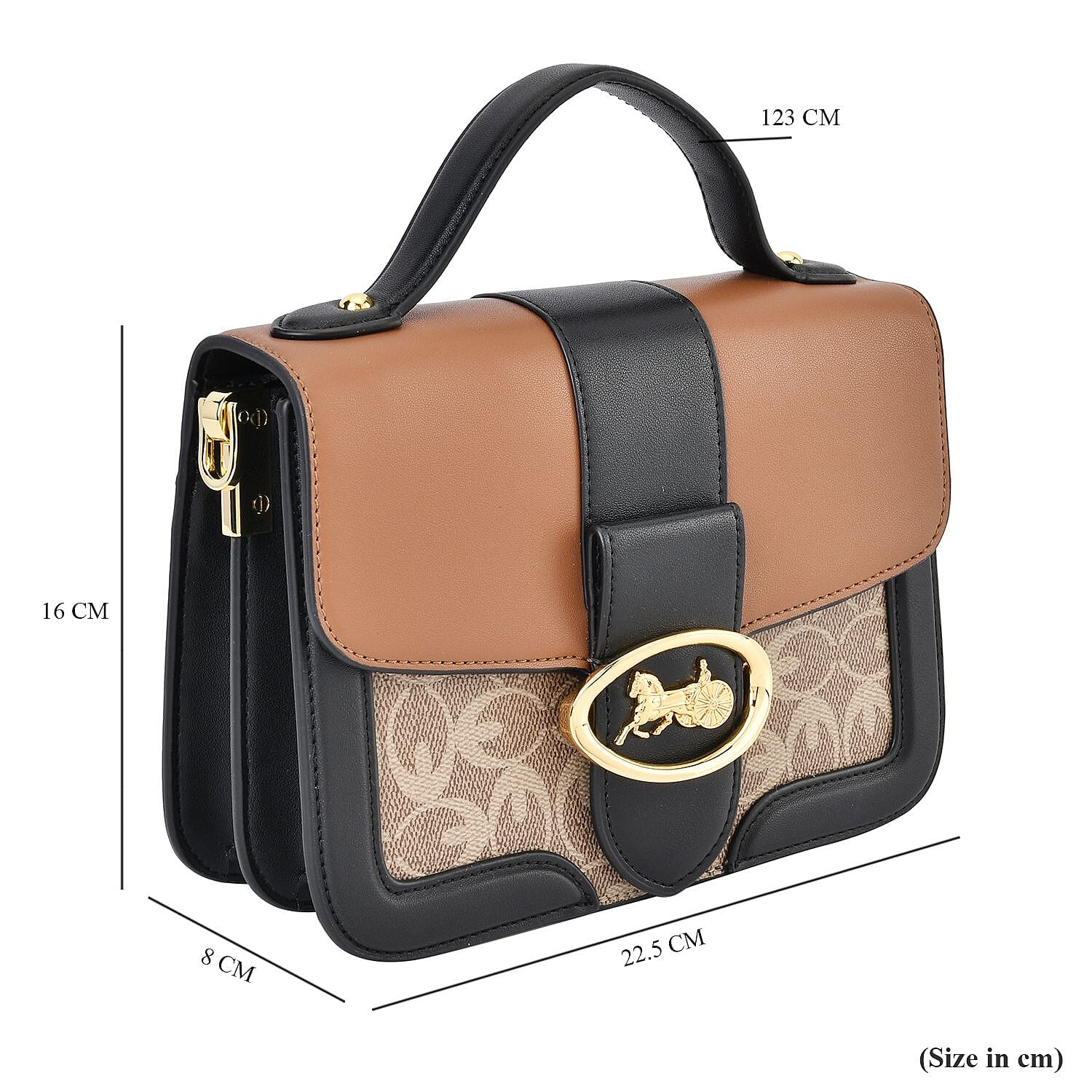 New Designer Launch GUANCHI New York Oval Pattern Cossbody Bag With Handle Drop &amp; Shoulder Strap - Brown &amp; Black 7567649 7