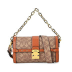Guanchi Crossbody Bag with Exterior Zipped Pocket - Chain Strap - Brown