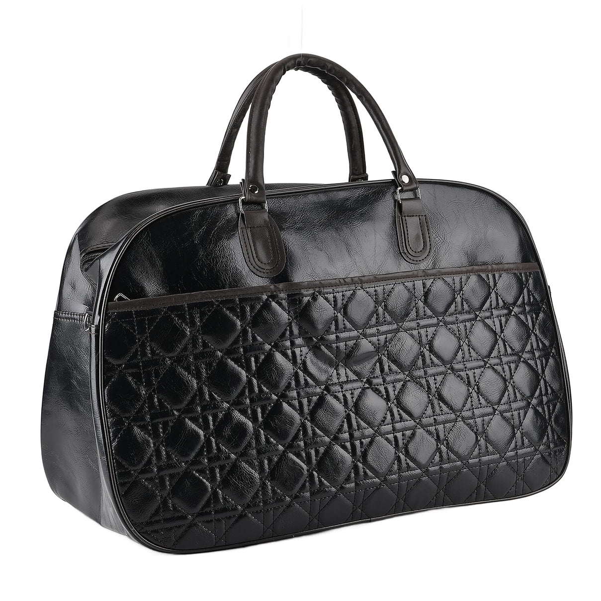 Quilted Weekender Travel Style Duffle Bag with Shoulder Strap - Black V32489676 0
