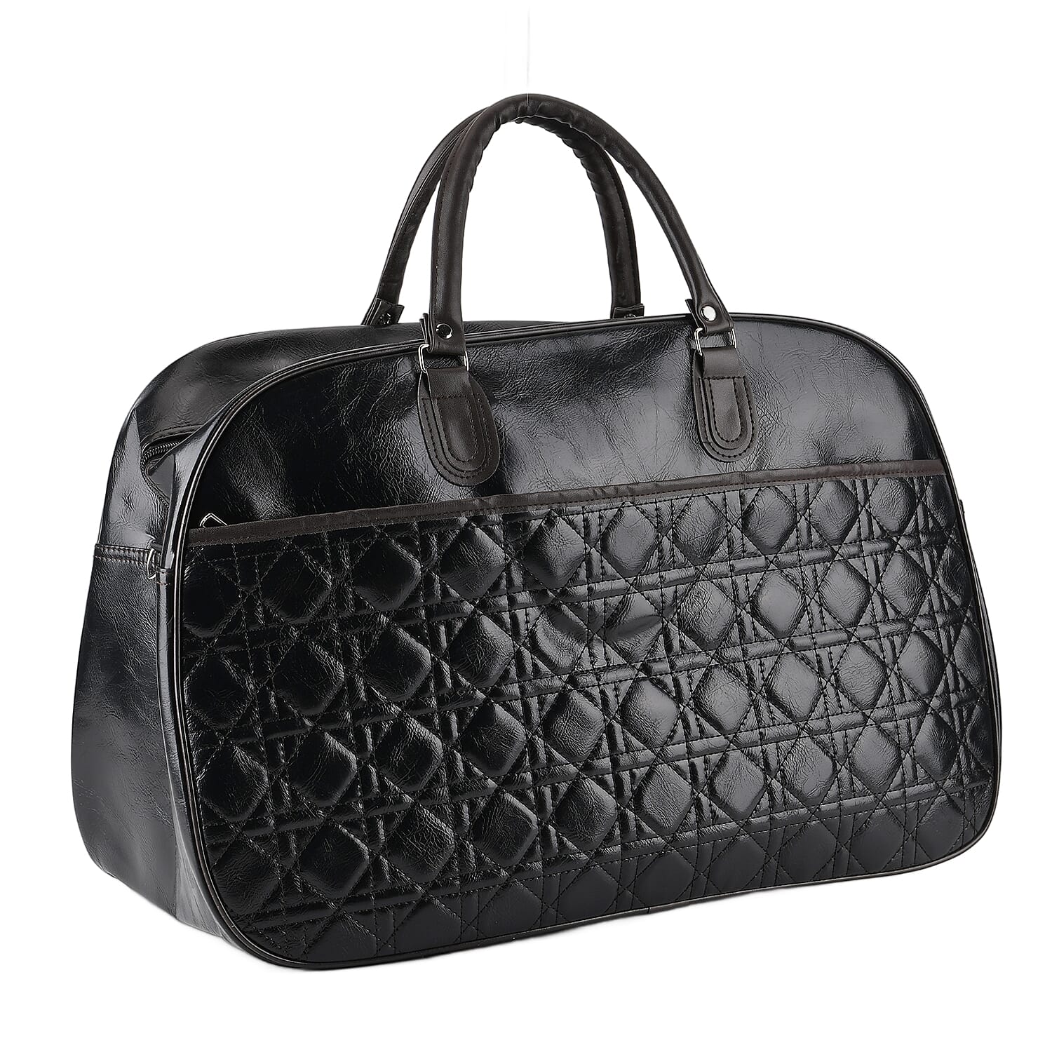 Quilted Weekender Travel Style Duffle Bag with Shoulder Strap - Black V32489676 0