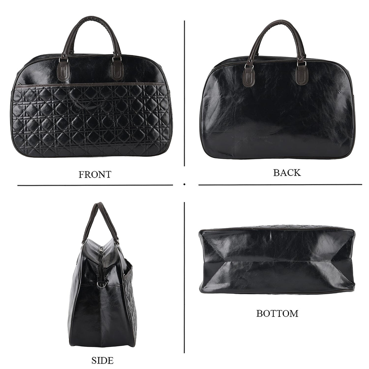 Quilted Weekender Travel Style Duffle Bag with Shoulder Strap - Black V32489676 2