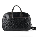 Quilted Weekender Travel Style Duffle Bag with Shoulder Strap - Black