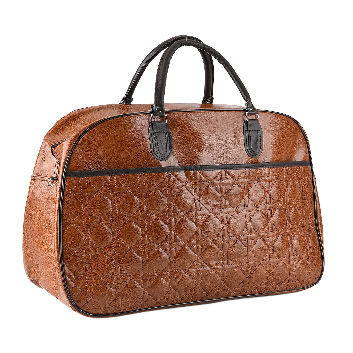 Quilted Weekender Travel Style Duffle Bag with Shoulder Strap - Brown V32489677 0