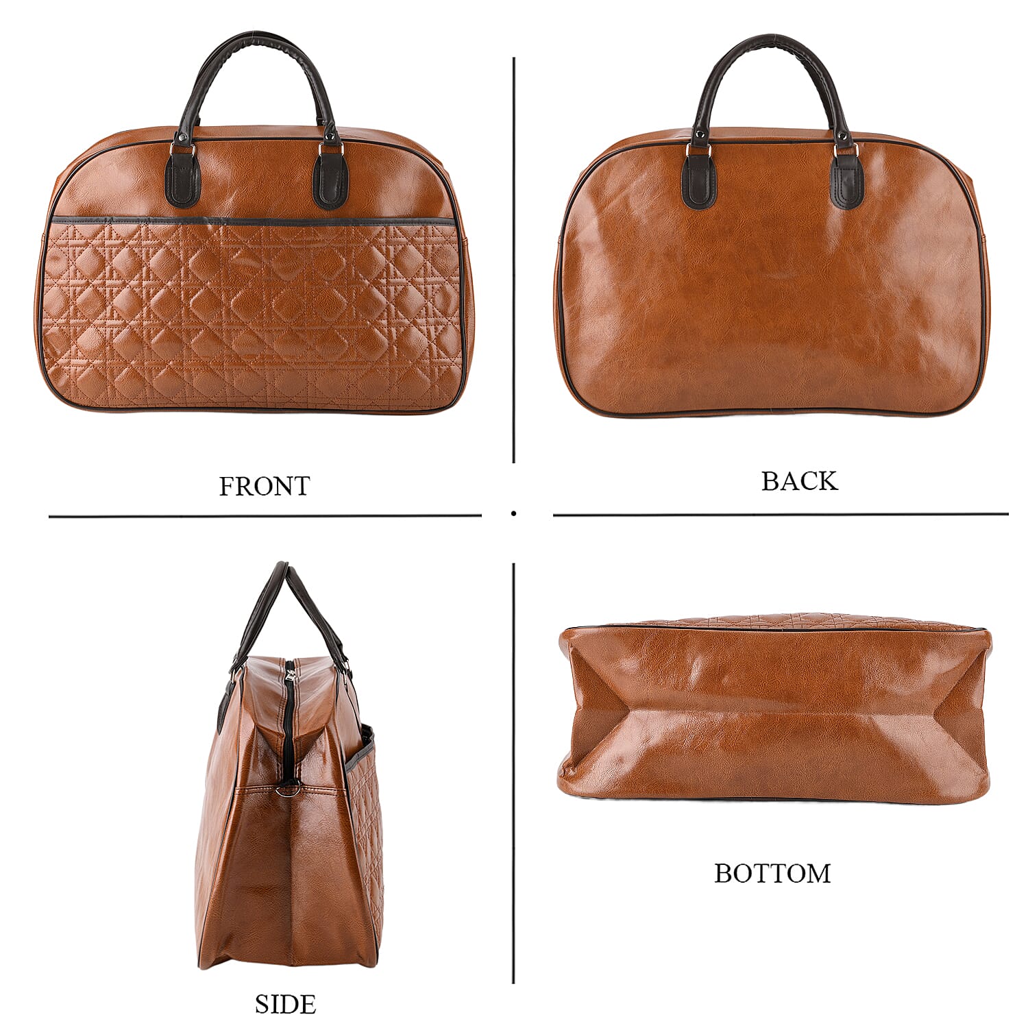 Quilted Weekender Travel Style Duffle Bag with Shoulder Strap - Brown V32489677 2
