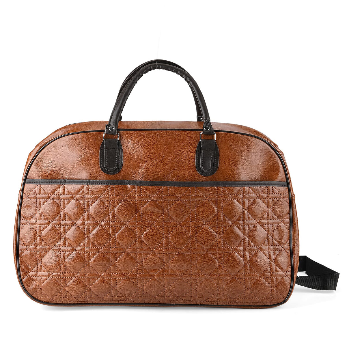 Quilted Weekender Travel Style Duffle Bag with Shoulder Strap - Brown V32489677 3