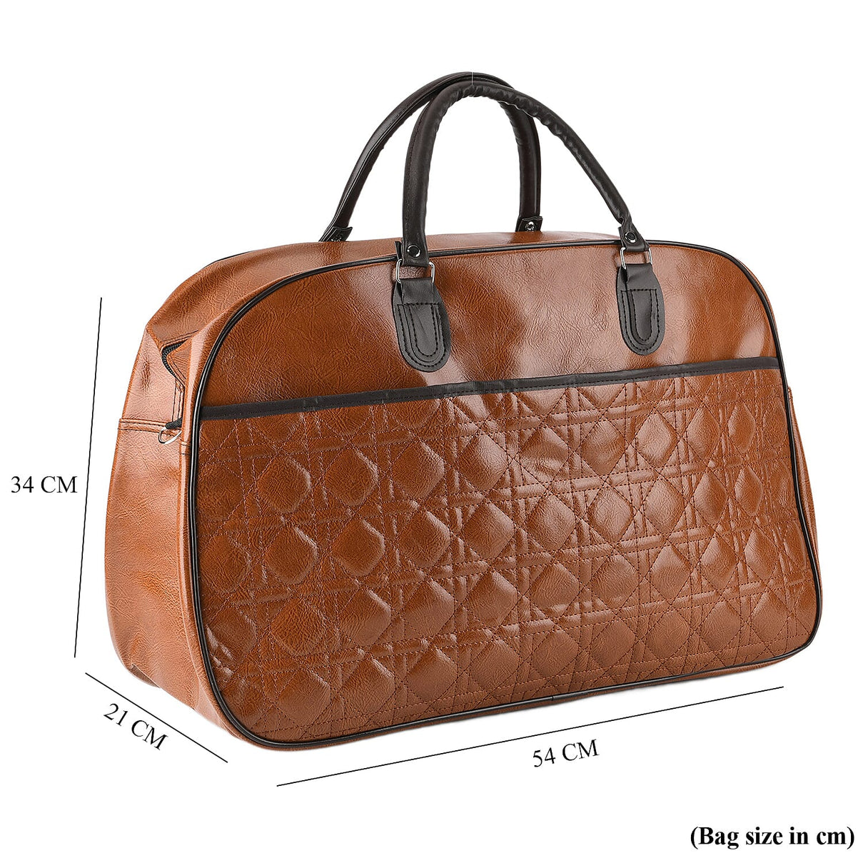 Quilted Weekender Travel Style Duffle Bag with Shoulder Strap - Brown V32489677 6