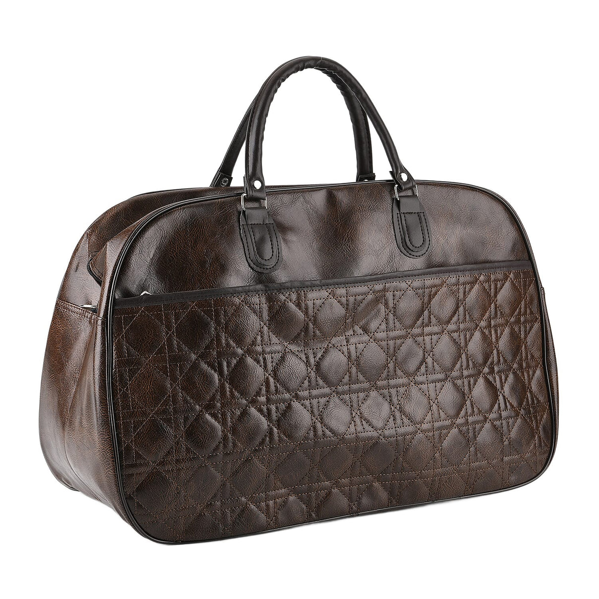 Quilted Weekender Travel Style Duffle Bag with Shoulder Strap - Dark Coffee 8465928 0
