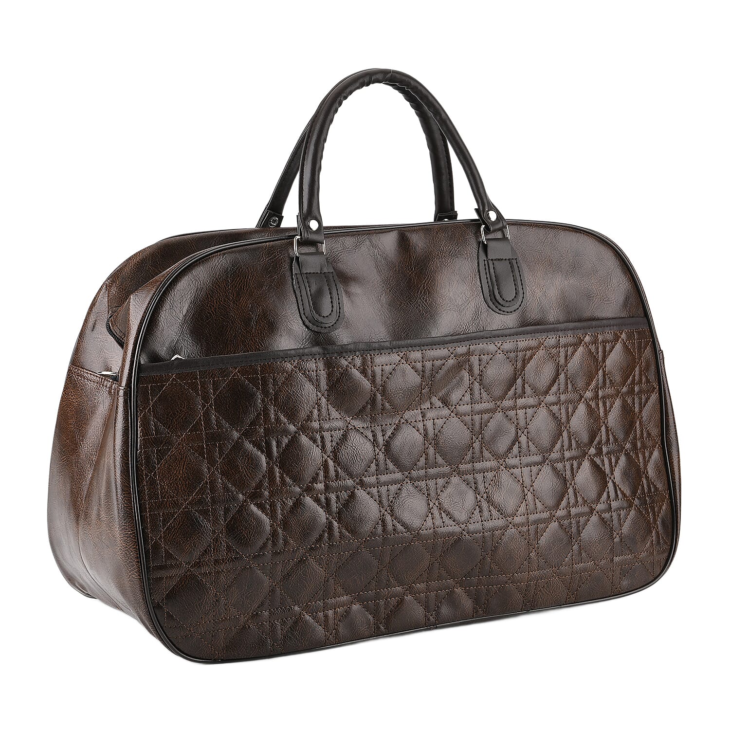 Quilted Weekender Travel Style Duffle Bag with Shoulder Strap - Dark Coffee 8465928 0