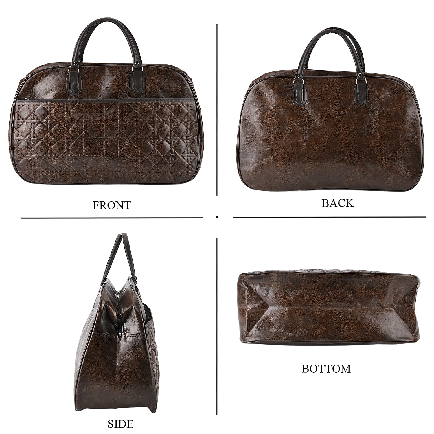 Quilted Weekender Travel Style Duffle Bag with Shoulder Strap - Dark Coffee 8465928 2