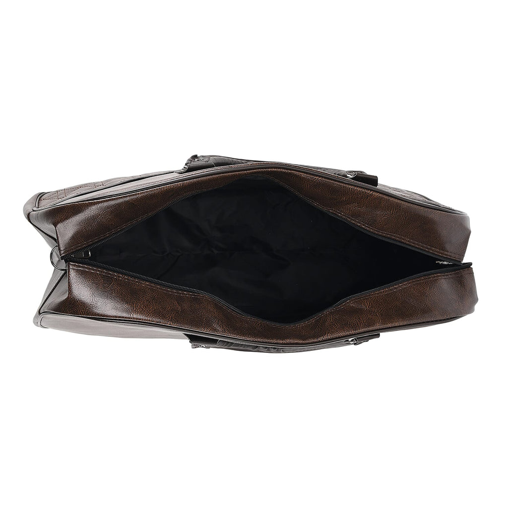 Quilted Weekender Travel Style Duffle Bag with Shoulder Strap - Dark Coffee