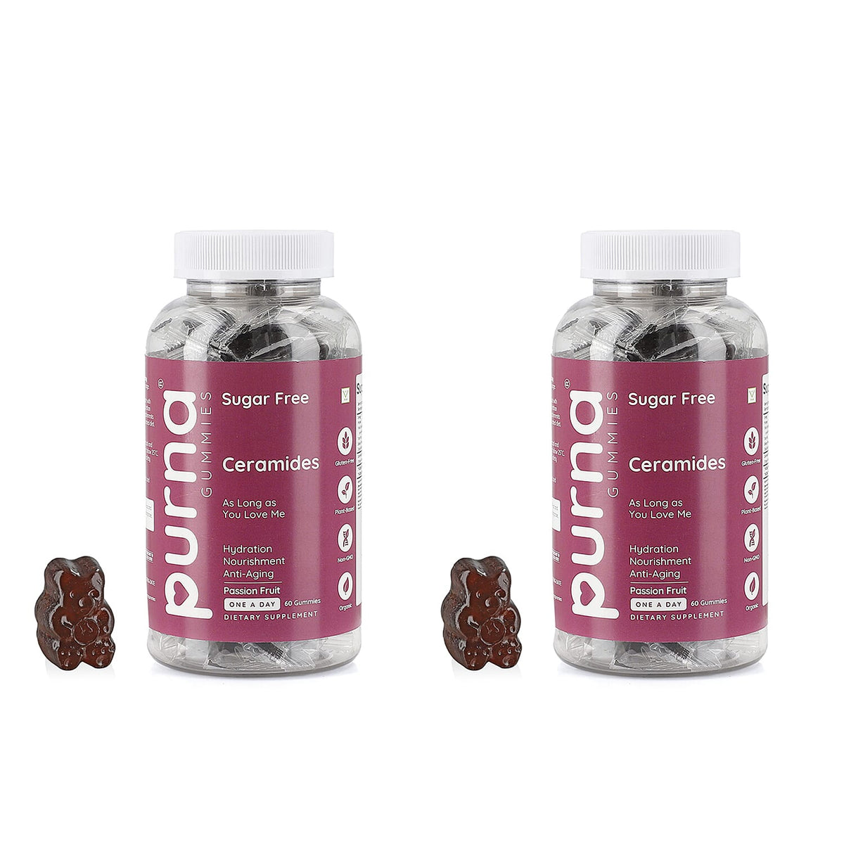 Pack of 2 - PURNA Sugar Free Passion Fruit Ceramides- 60 Gummies (2 Month Supply) 221260141 0