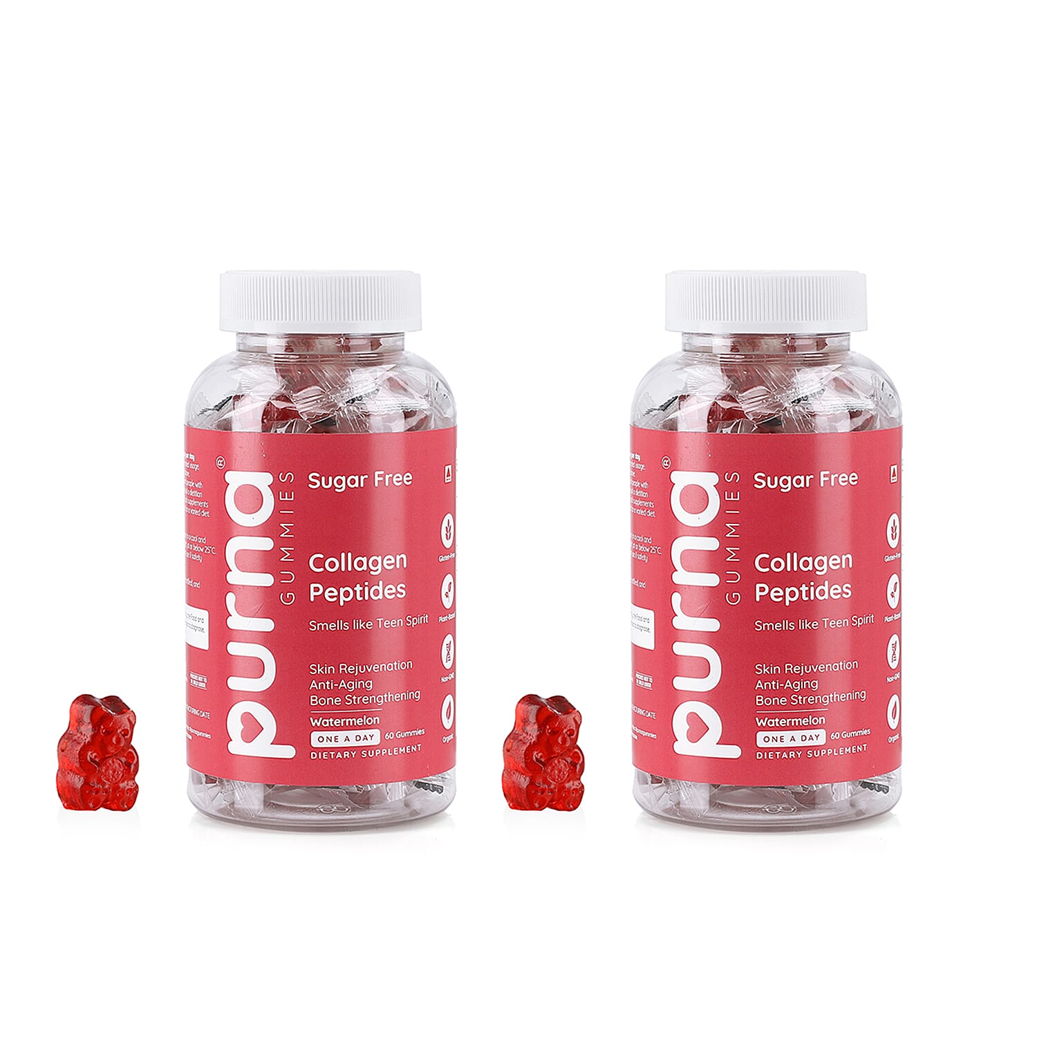 Pack of 2 - PURNA Sugar Watermelon- 60 Gummies (2 Month Supply) 221260143 0