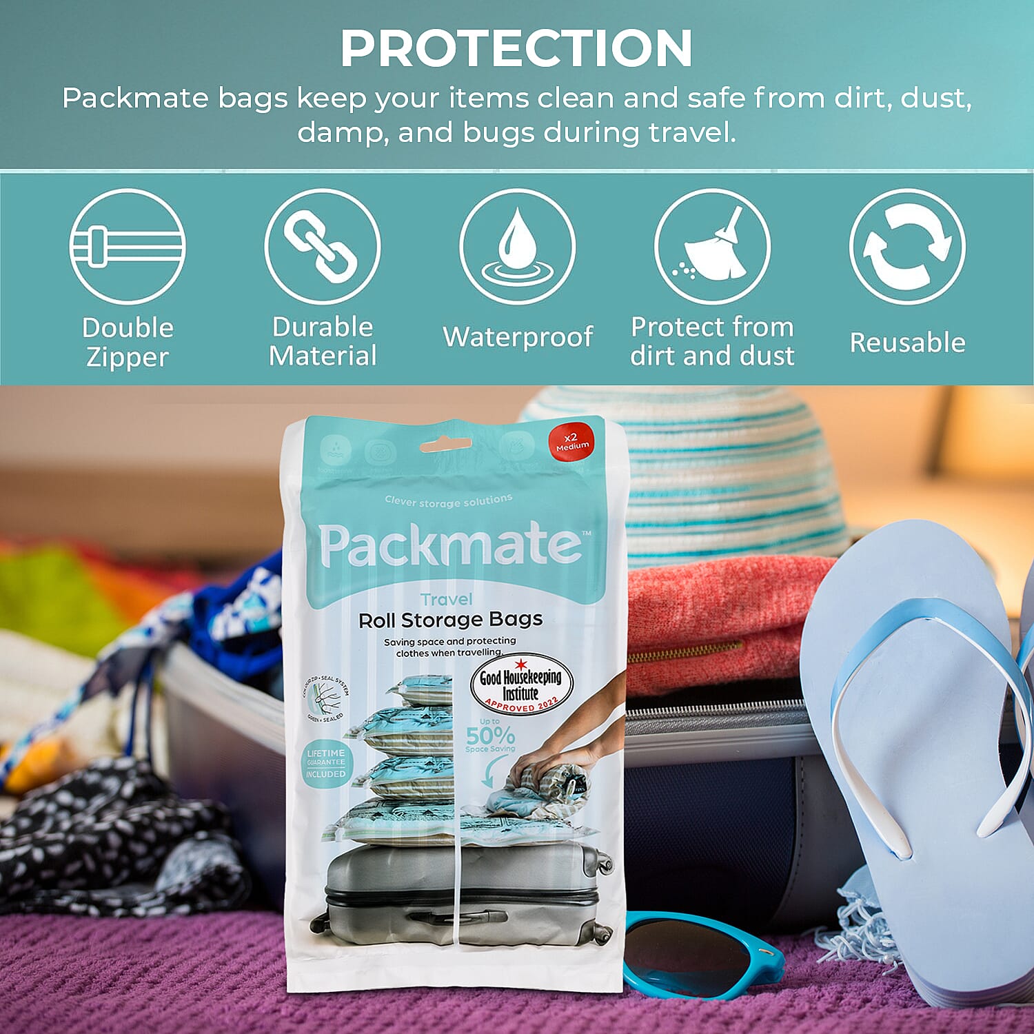 Pack of 2 - Packmate Travel Roll Storage Bags (Size-Medium) 7545437 2