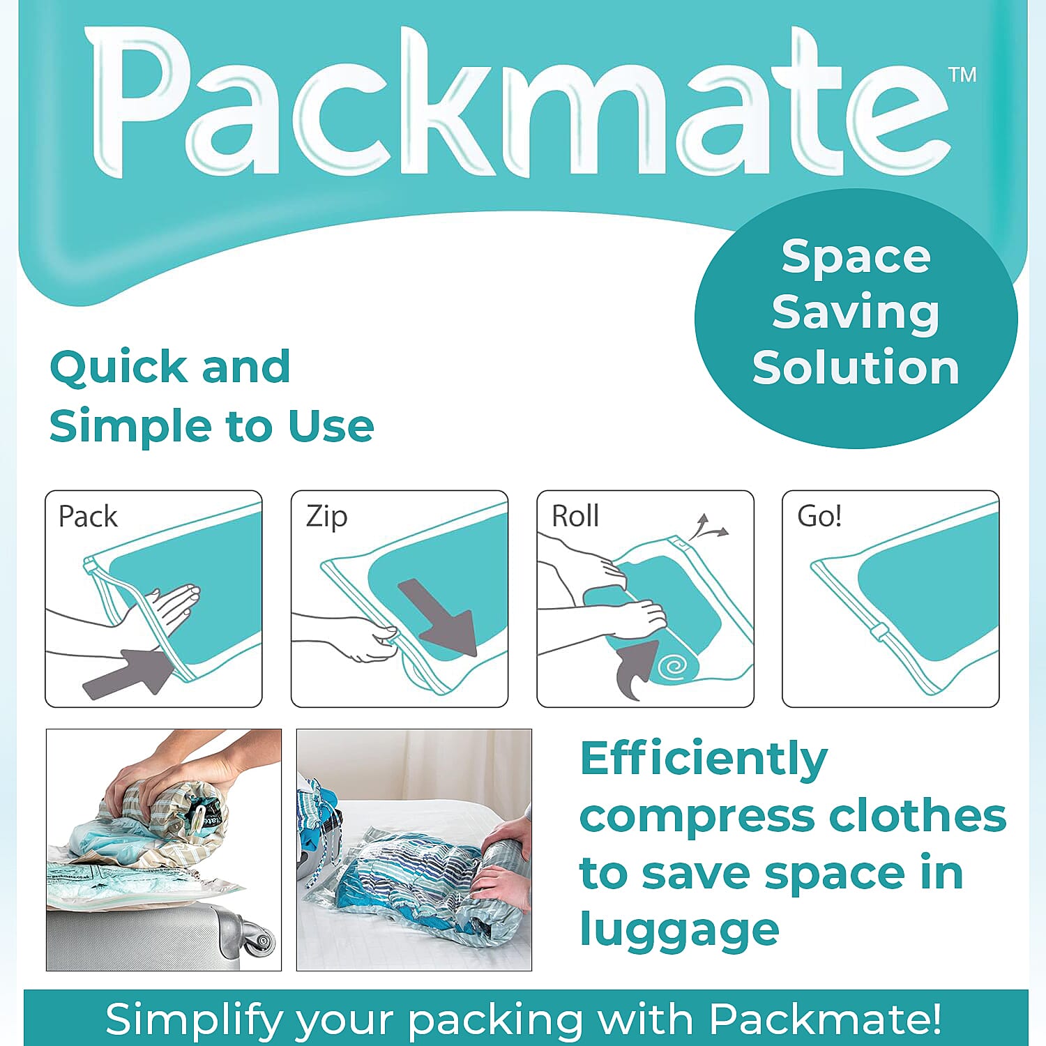 Pack of 2 - Packmate Travel Roll Storage Bags (Size-Medium) 7545437 3