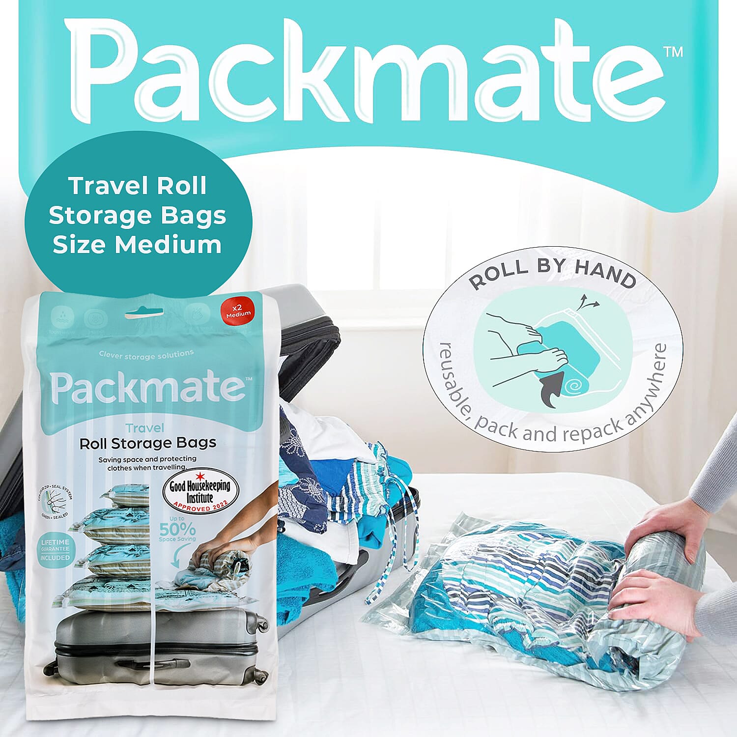 Pack of 2 - Packmate Travel Roll Storage Bags (Size-Medium) 7545437 4