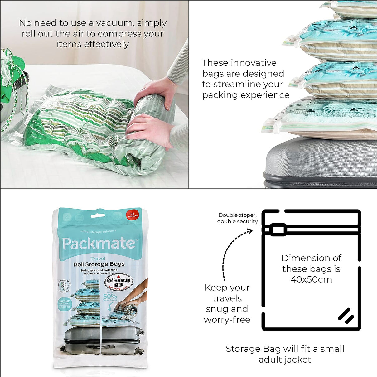 Pack of 2 - Packmate Travel Roll Storage Bags (Size-Medium) 7545437 5