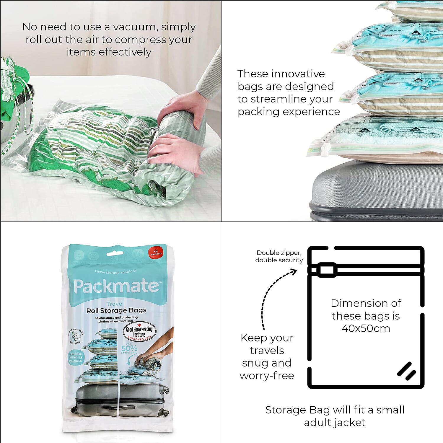 Pack of 2 - Packmate Travel Roll Storage Bags (Size-Medium) 7545437 5