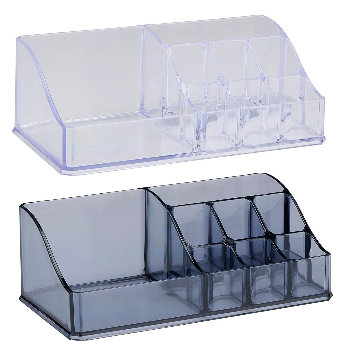 Pack of 2 Transparent Cosmetic Organiser with Cells - White &amp; Grey 221259286 0