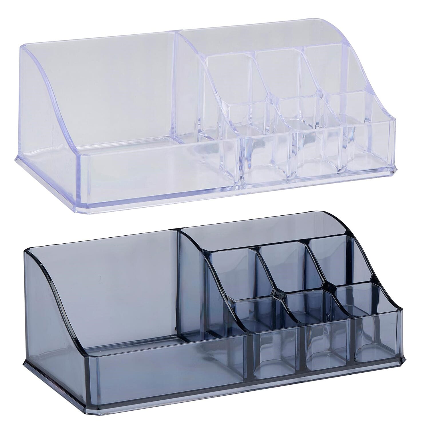 Pack of 2 Transparent Cosmetic Organiser with Cells - White &amp; Grey 221259286 0