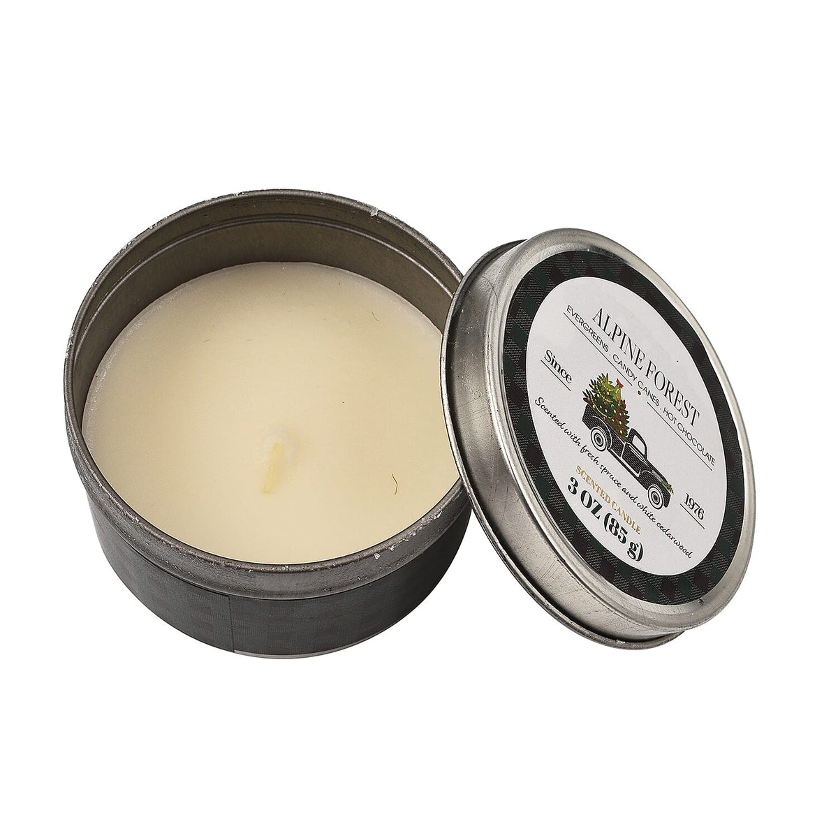 Pack of 3 Tin Candles - Plaid (Country Holiday, Evergreen Spruce, Alpine Forest) 7641106 3