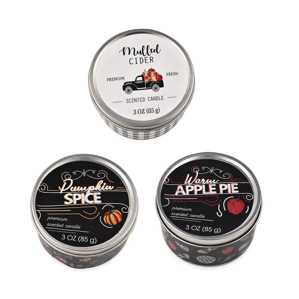 Pack of 3 Tin Candles - Rustic (Pumpkin Spice, Mulled Cider, Apple Pie) 7641100 0