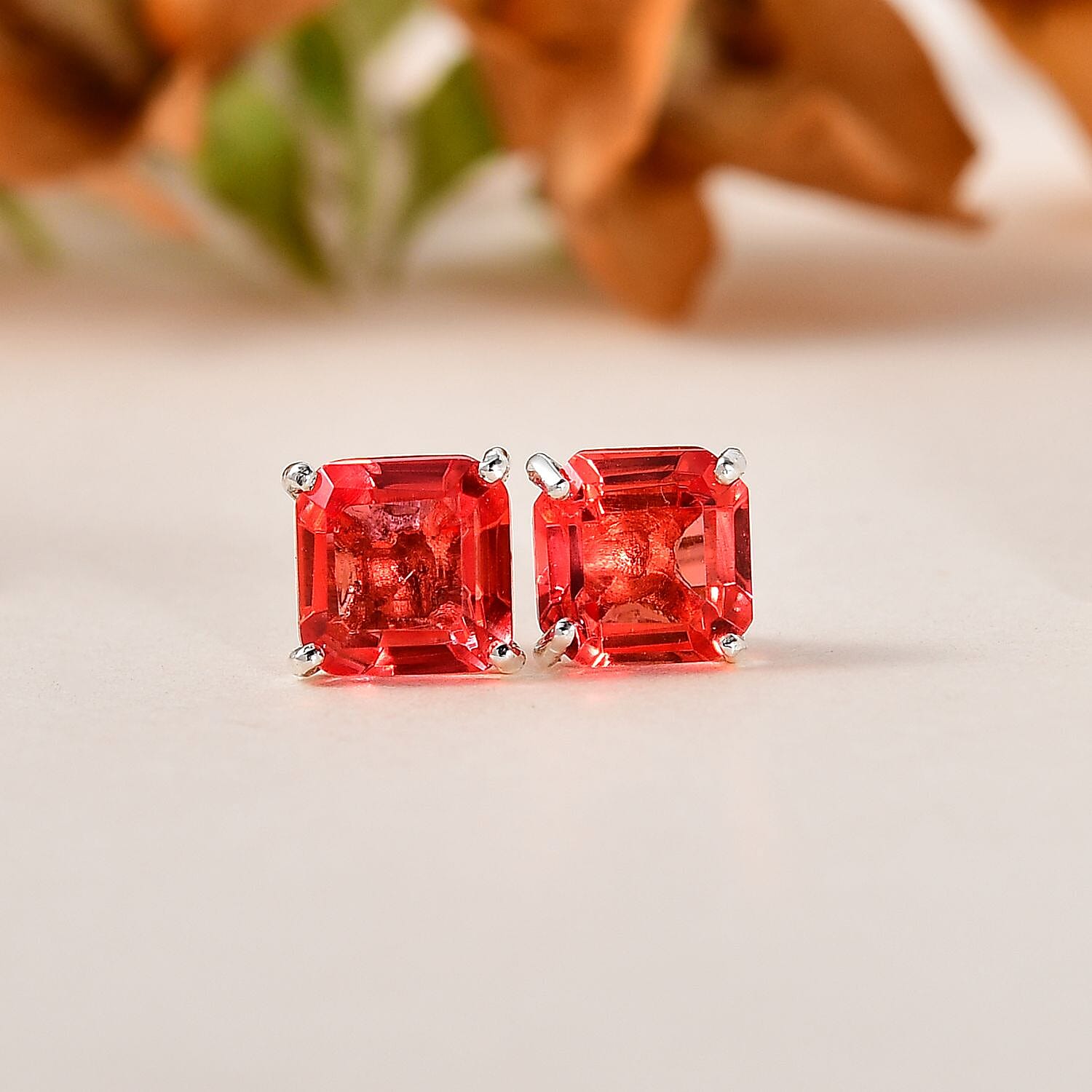 Padparadscha Triplet Quartz Stud Earrings in Platinum Overlay Sterling Silver 2.53 Ct 7704750 1