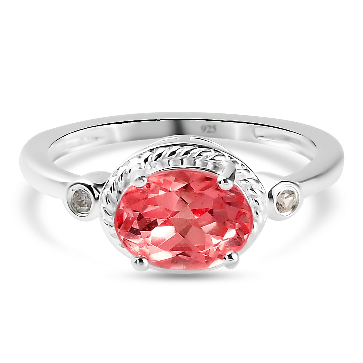 Padparadscha Triplet Quartz &amp; Natural Zircon Ring in Sterling Silver 1.31 Ct. 7433568 0