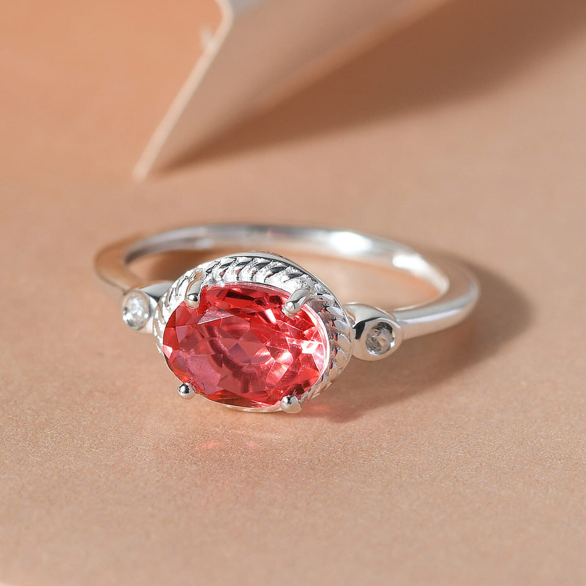 Padparadscha Triplet Quartz &amp; Natural Zircon Ring in Sterling Silver 1.31 Ct. 7433568 1