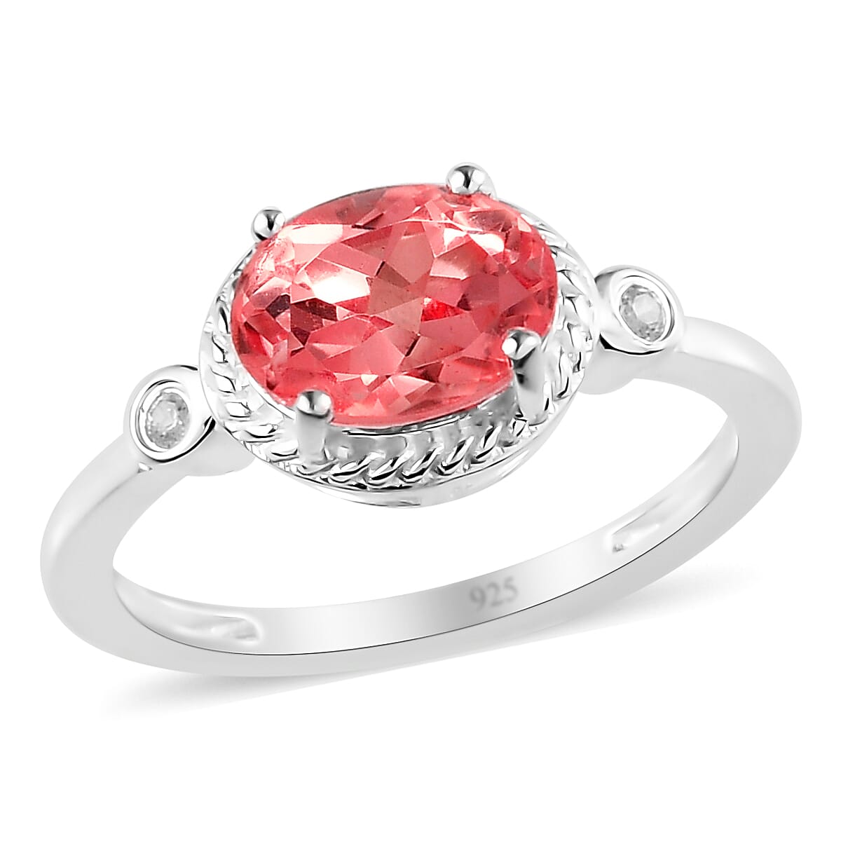 Padparadscha Triplet Quartz &amp; Natural Zircon Ring in Sterling Silver 1.31 Ct. 7433568 3