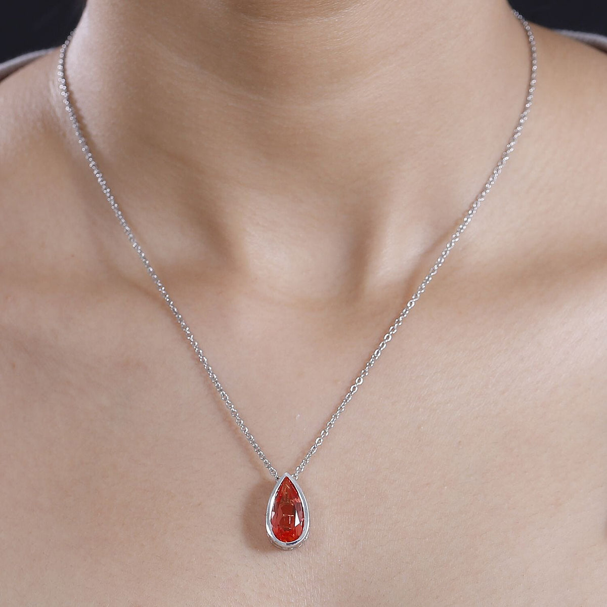 Padparadscha Colour Quartz Pendant with Chain (Size 20) in Platinum Overlay Sterling Silver  4.750  Ct. 4278247 2